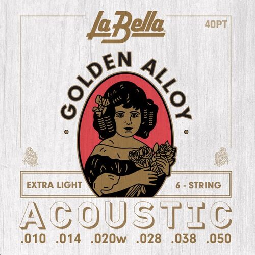 Juego de Cuerdas para Guitarra Acstica La Bella Golden Alloy Extra Ligero 10-50