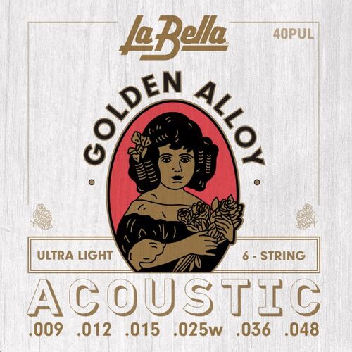 Juego de Cuerdas para Guitarra Acstica La Bella Golden Alloy Ultra Ligero 09-48