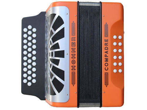 Hohner Acordeon de Botones Diatonico El Rey Del Vallenato Gcf Naranja Silver Grill