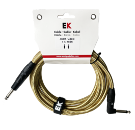 Cable Ek Audio Jack-Jack Acodado Neón Tela Trenzada Dorado 3m