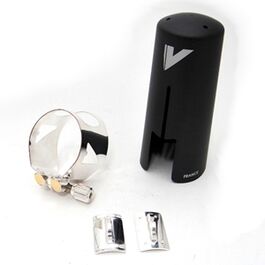 Abrazadera Vandoren Optimum Plateada con Boquillero Vandoren de Plástico Clarinete Bajo (LC04P)