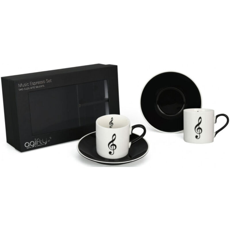 Pack 2 Tazas Espresso Con Plato Agifty M-7021 Clave de Sol Blanco