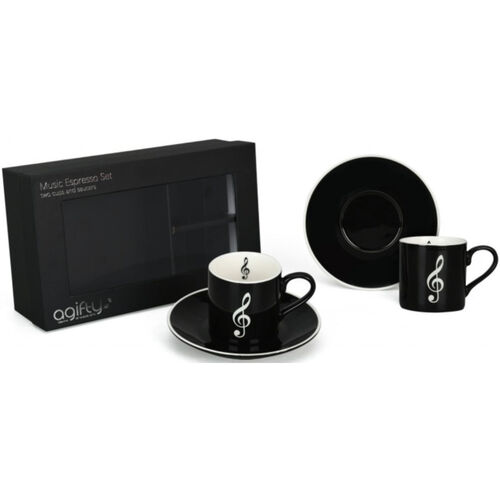 Pack 2 Tazas Espresso Con Plato Agifty M-7020 Clave de Sol Negro